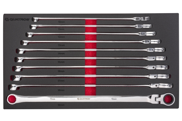 Zestaw 10szt. kluczy oczkowych bardzo długich z grzechotką i przegubem 10-19mm