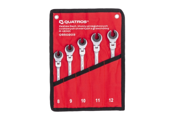 Zestaw 5szt. kluczy przegubowych oczkowych otwartych z grzechotką 8-12mm
