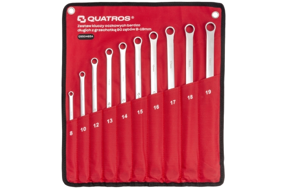Zestaw kluczy oczkowych bardzo długich z grzechotką 90 zębów 8-19mm