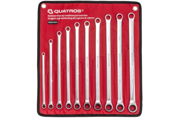 Zestaw kluczy oczkowych bardzo długich z grzechotką 90 zębów 8-19mm